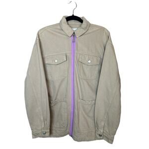 NA-KD Women's Oversized Khaki Long Sleeve Lilac Stripe Detail Jacket Size 34